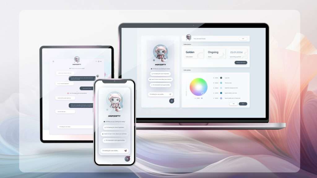 An ai chatbot application shown on three different devices.